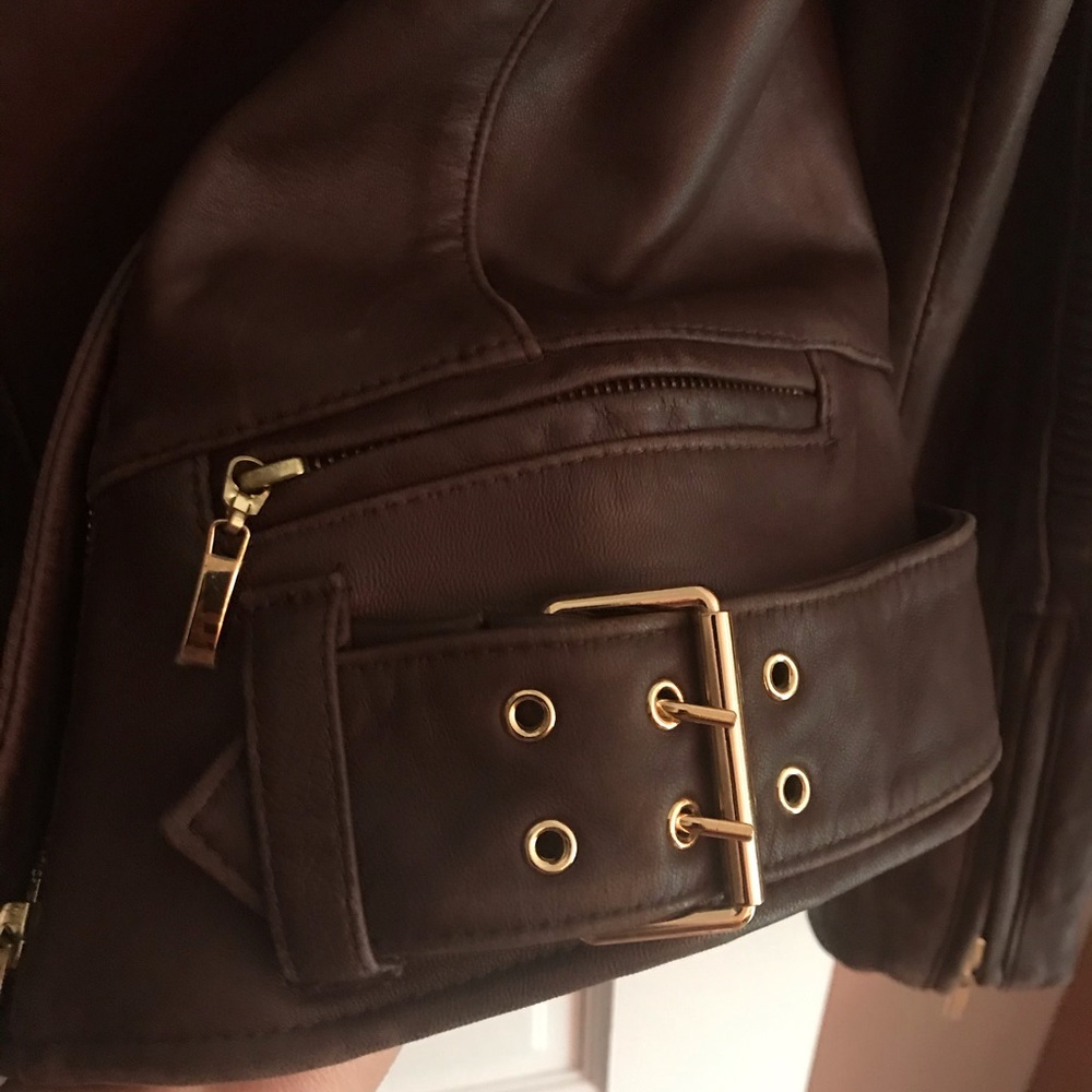 SOLD!!! Via Spiga brown leather lambskin moto jacket S/M - Picture 7 of 10